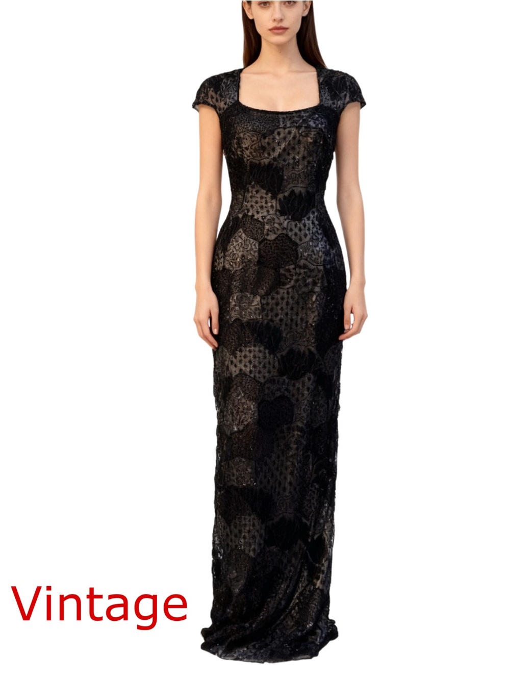 VINTAGE GOWN Black
Glass Beaded Embroidered ---Hand Embrioded Long Goin